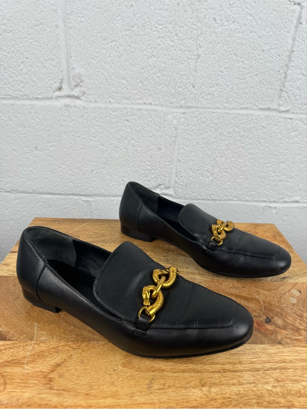 Tory Burch Jessa Horsebit Loafers Black Leather Gold Hardware Women’s Size 9